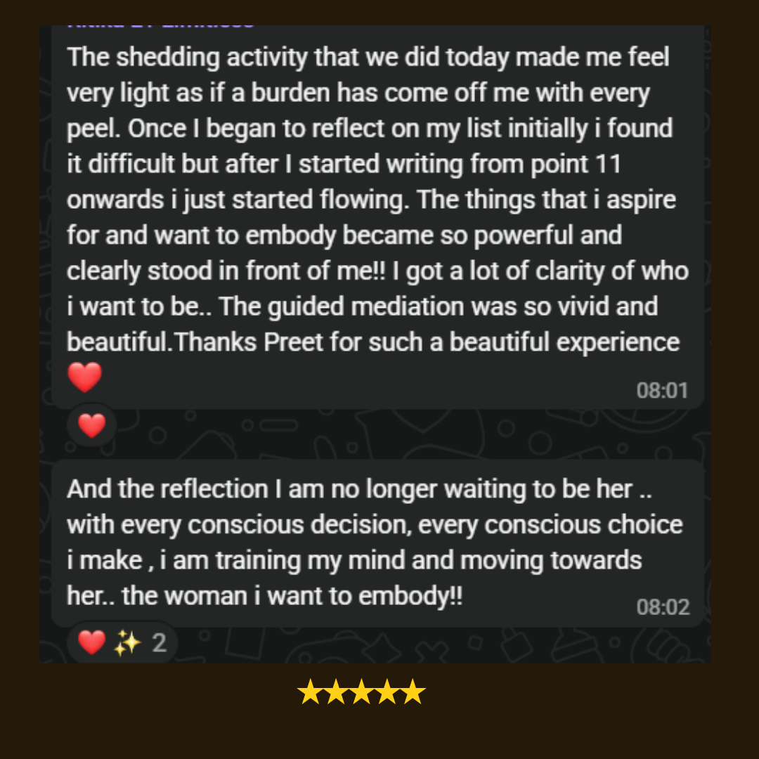 WhatsApp message from a woman after a live 5 AM session