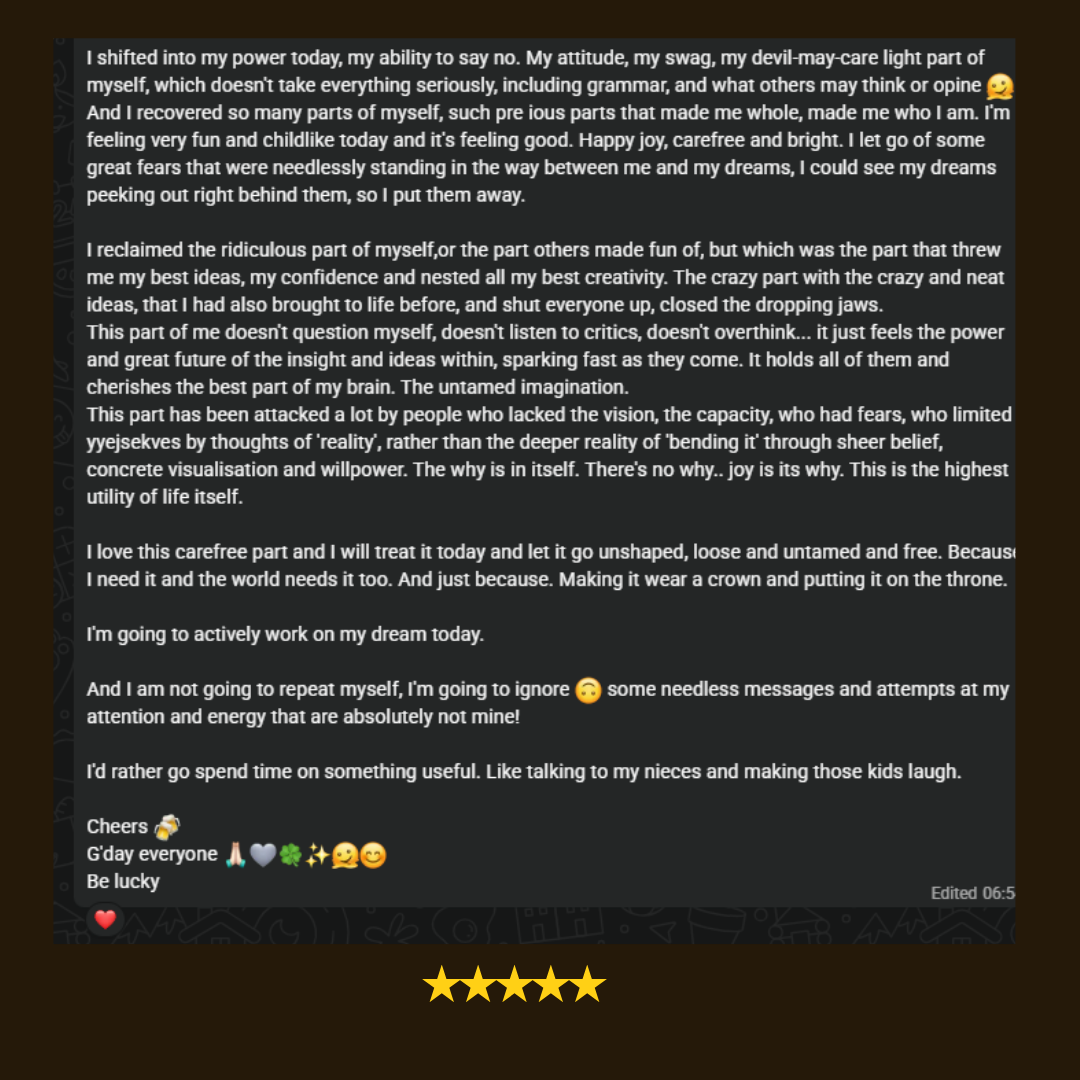 WhatsApp message from a woman after a live 5 AM session