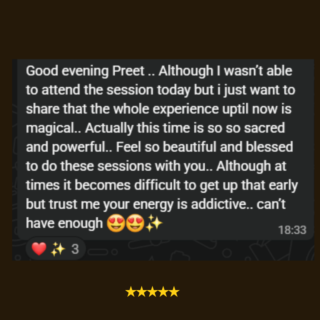 WhatsApp message from a woman after a live 5 AM session