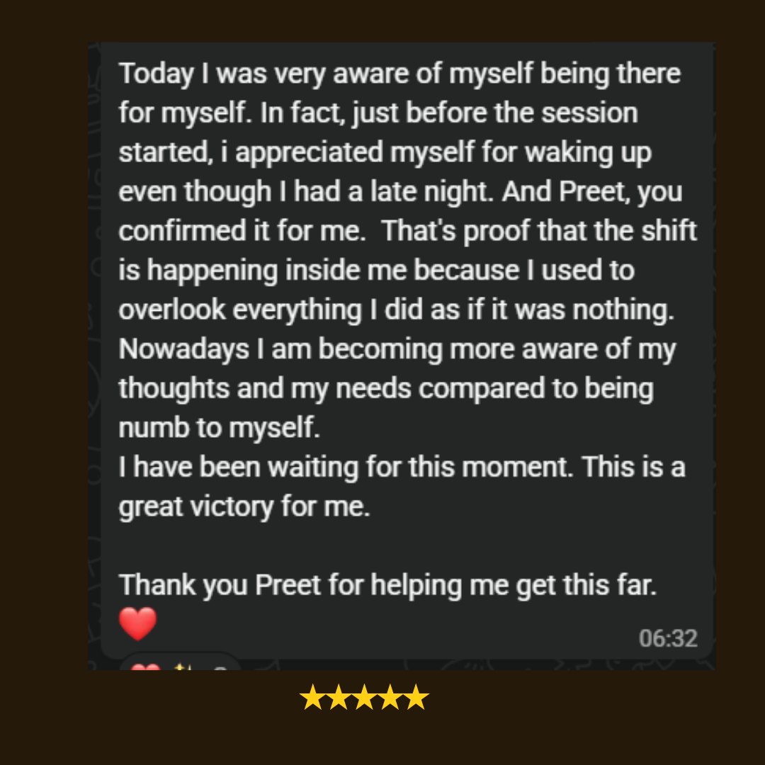 WhatsApp message from a woman after a live 5 AM session