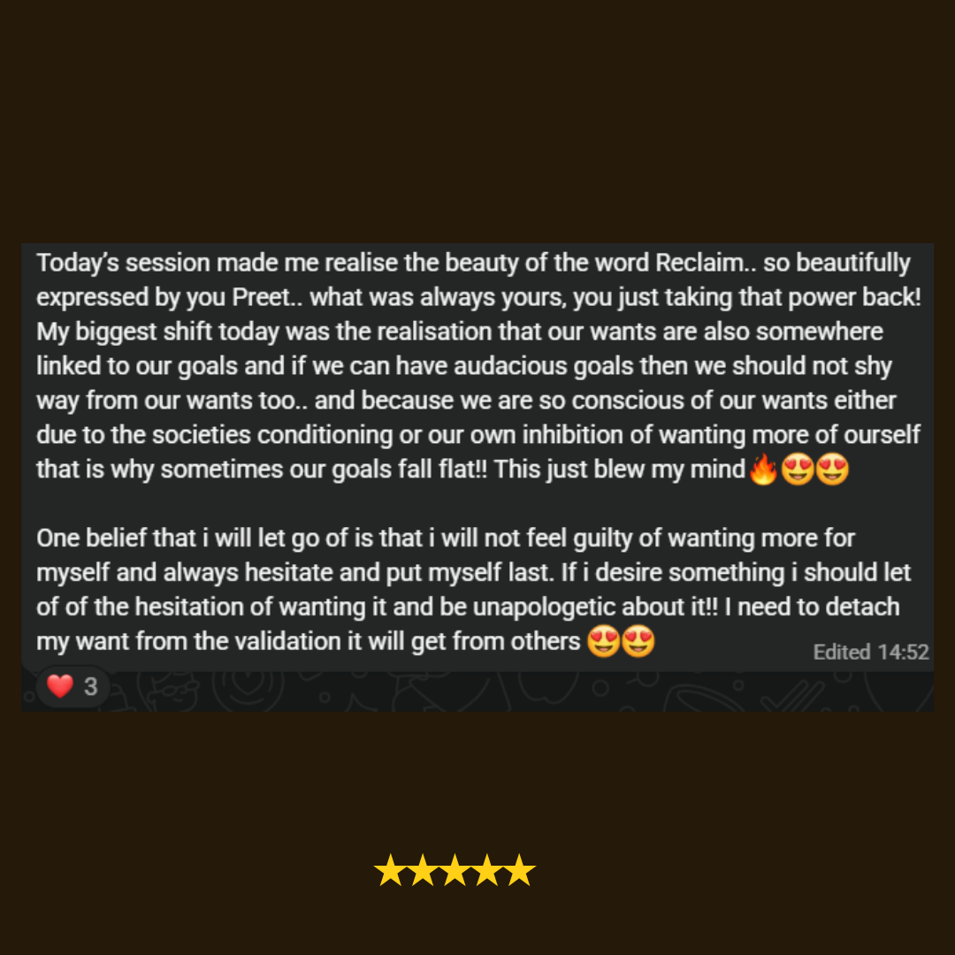 WhatsApp message from a woman after a live 5 AM session